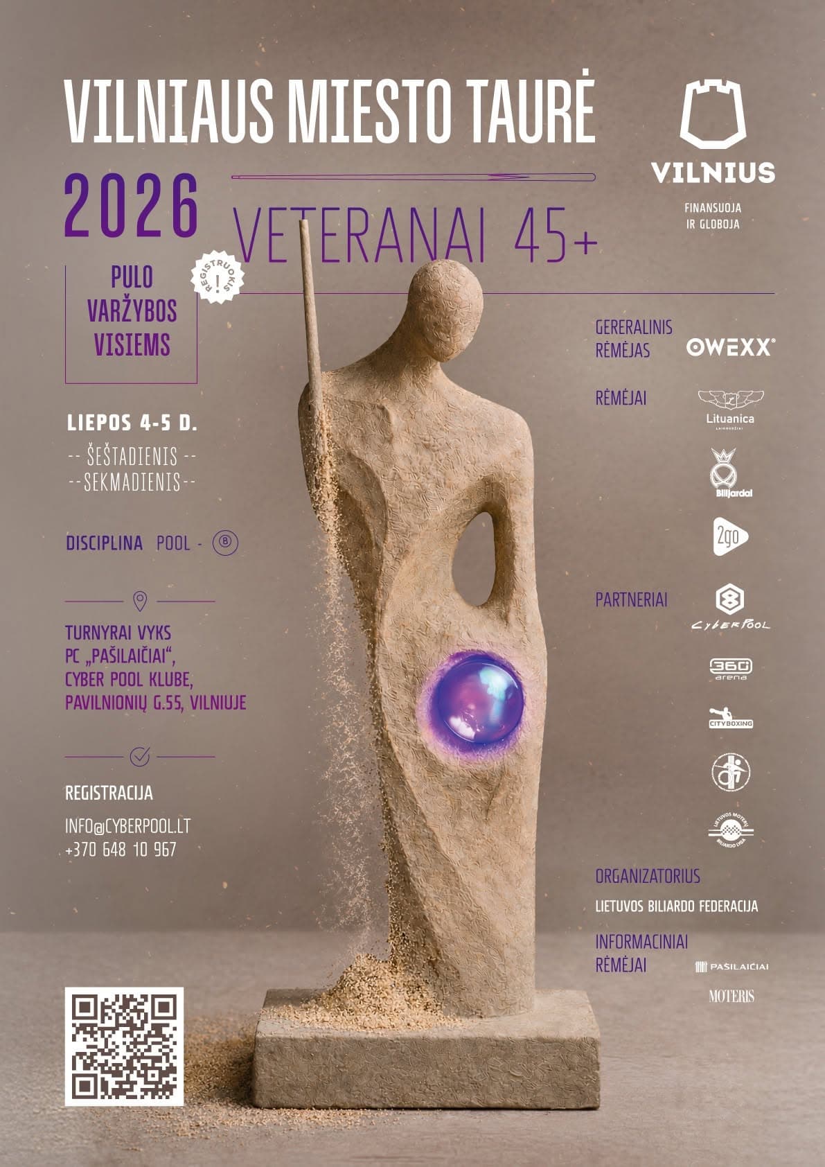 Vilniaus miesto pulo taurė 2026 – Veteranai 45+ renginio plakatas